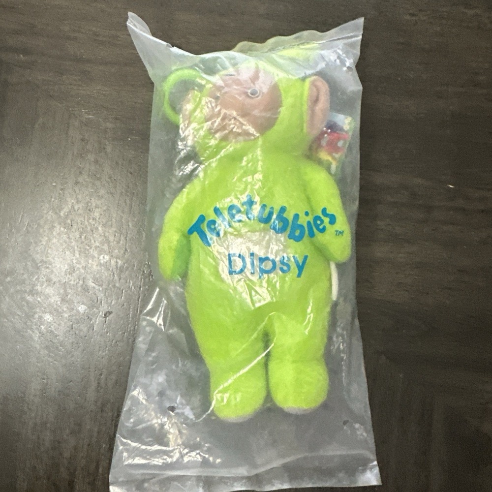 Vintage Teletubbies Plush Toy Rare Dipsy 7.5" Green Backpack Clip Buddy 1999